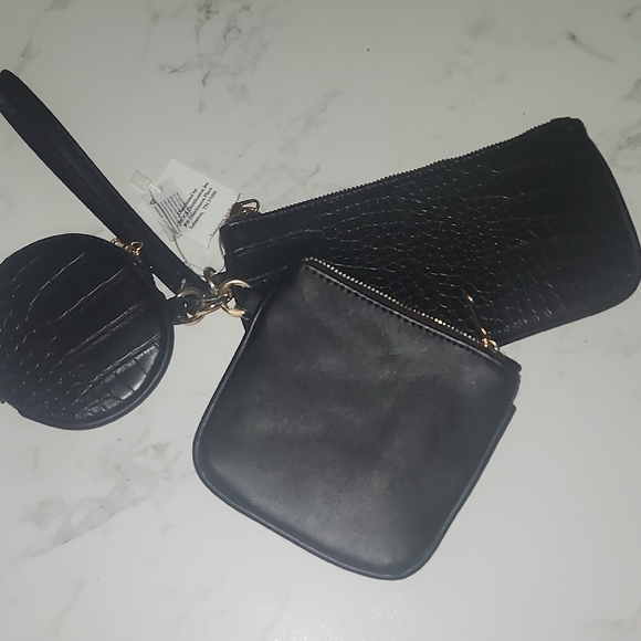 3pc Black Croc Wristlet/ Wallet Set - Picture 1 of 9
